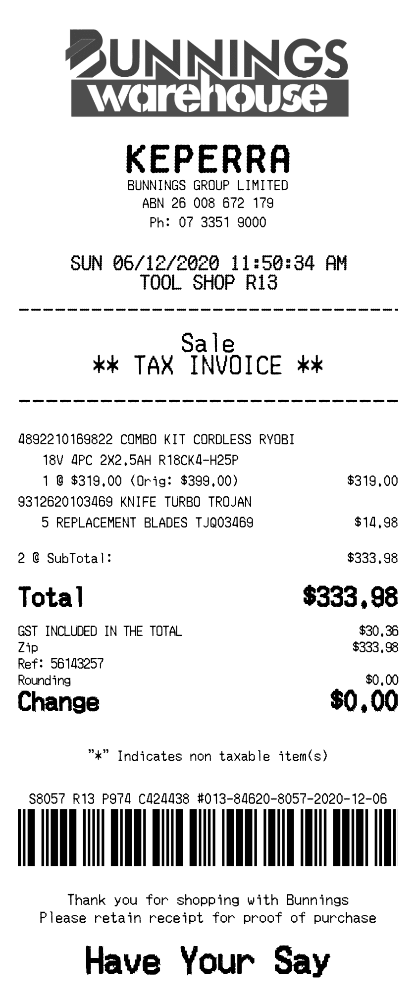 Bunnings Receipt