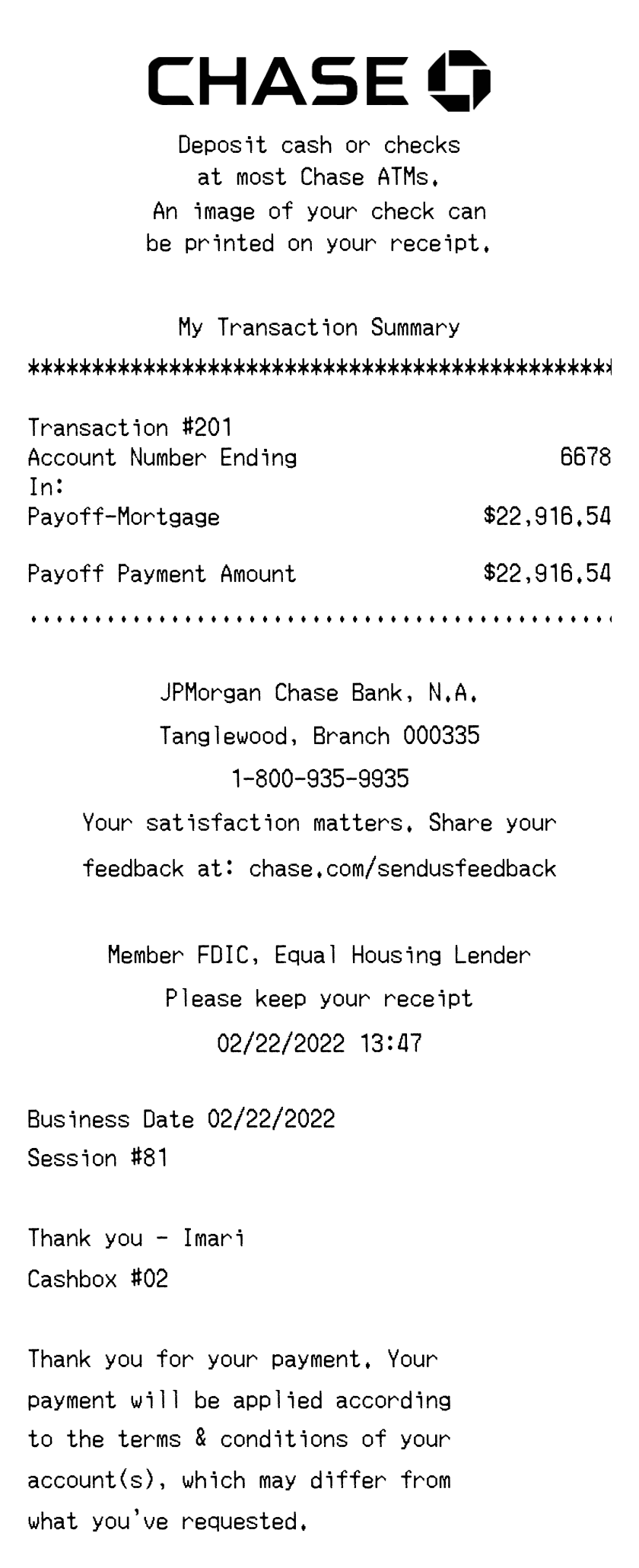 Chase ATM Receipt