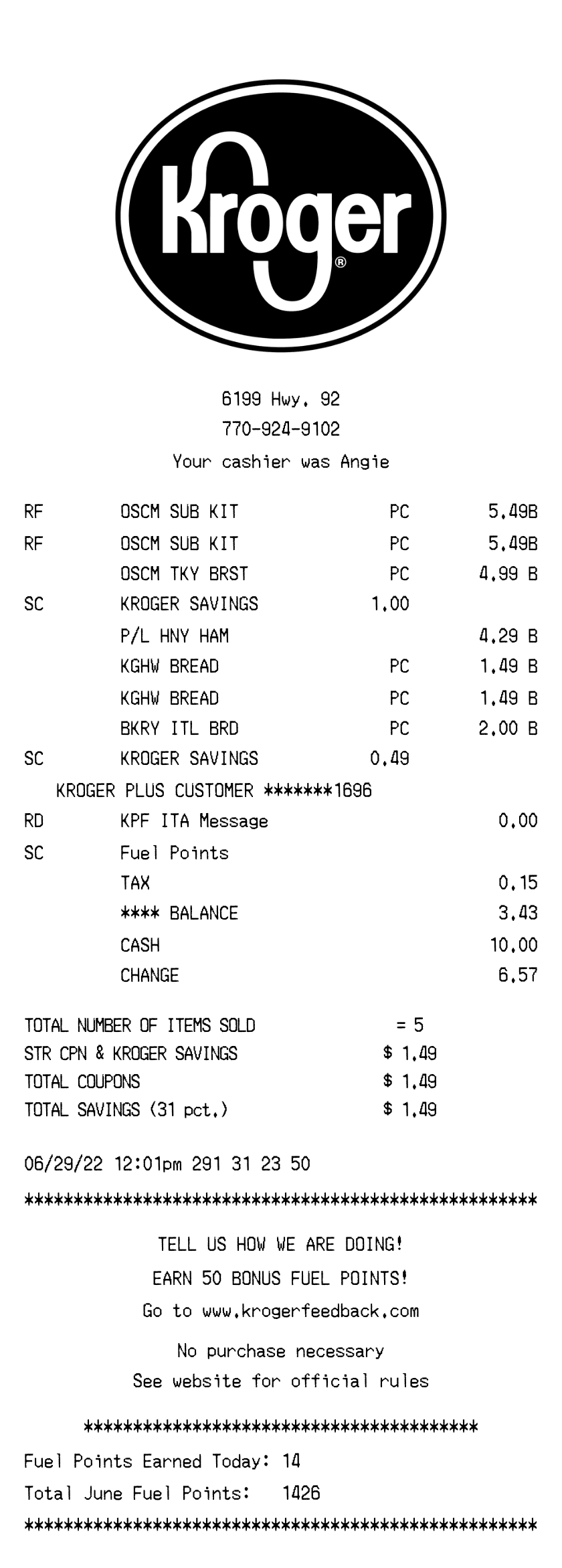 Kroger Receipt
