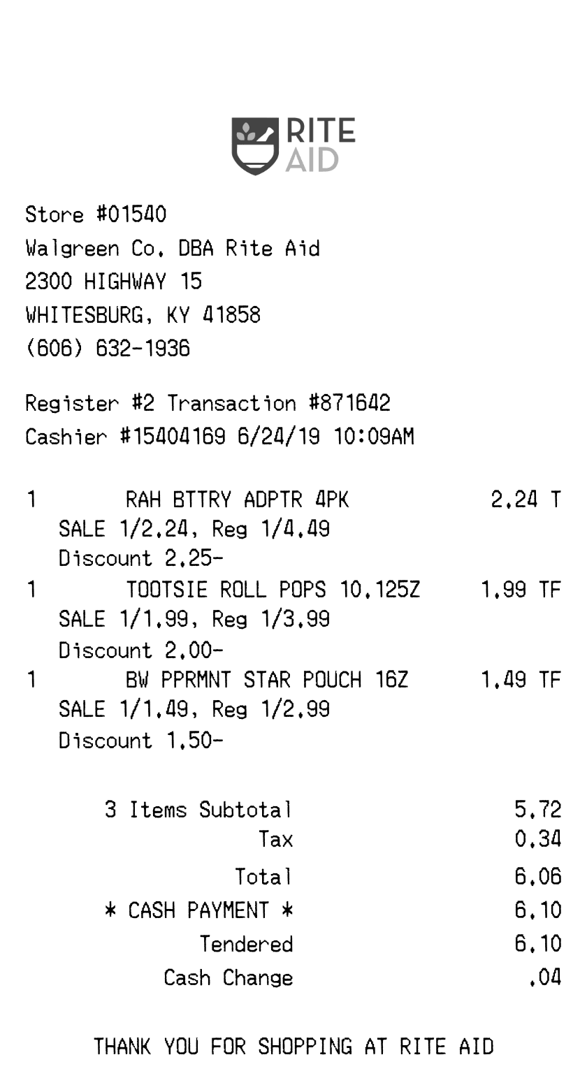 Rite Aid Receipt