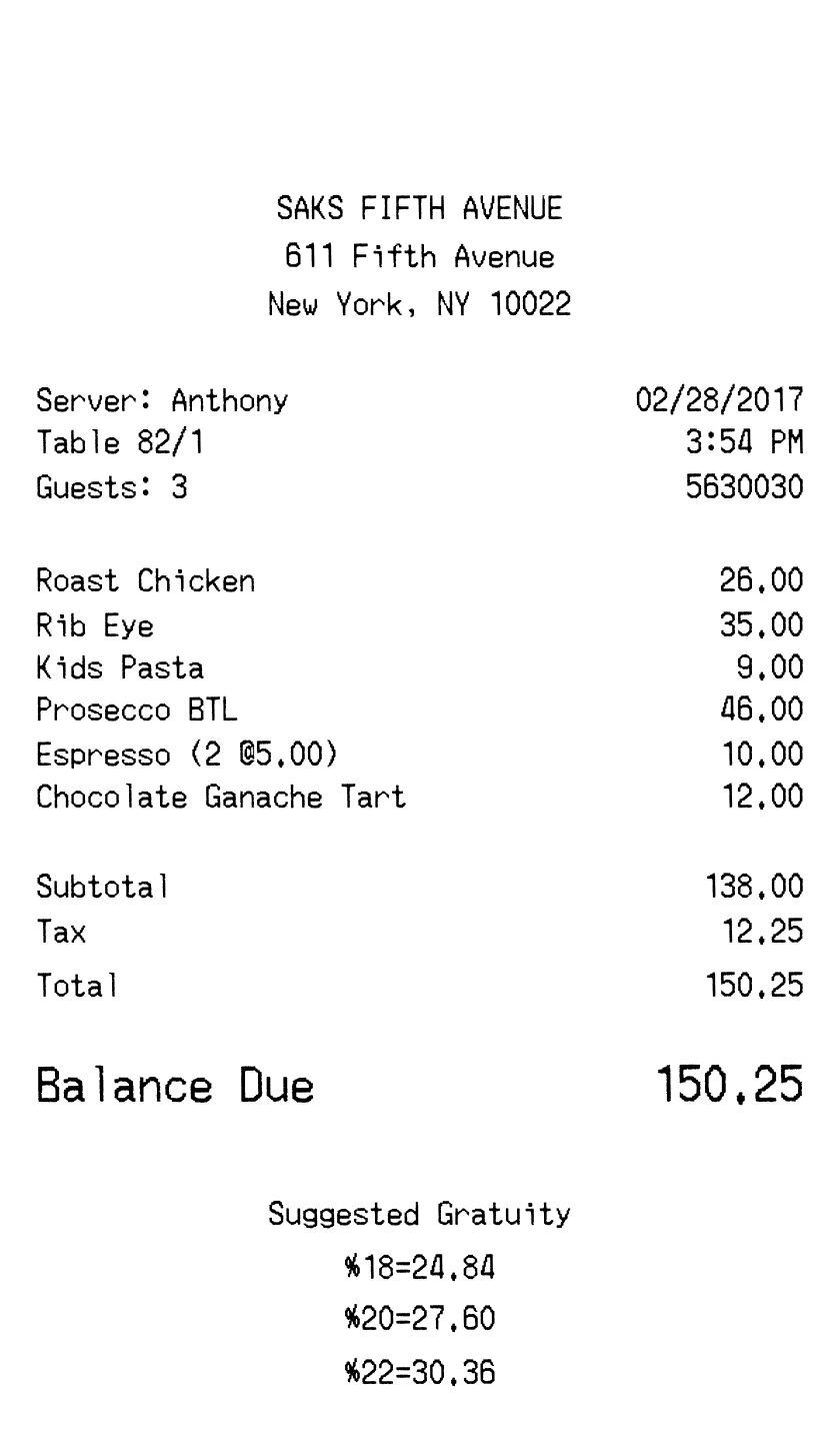 Saks Fifth Avenue Receipt