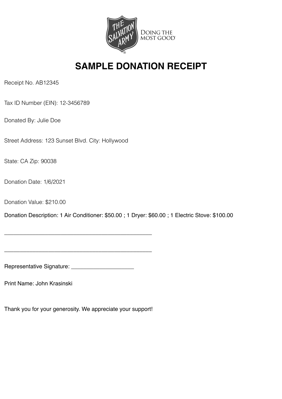 Salvation Army Receipt