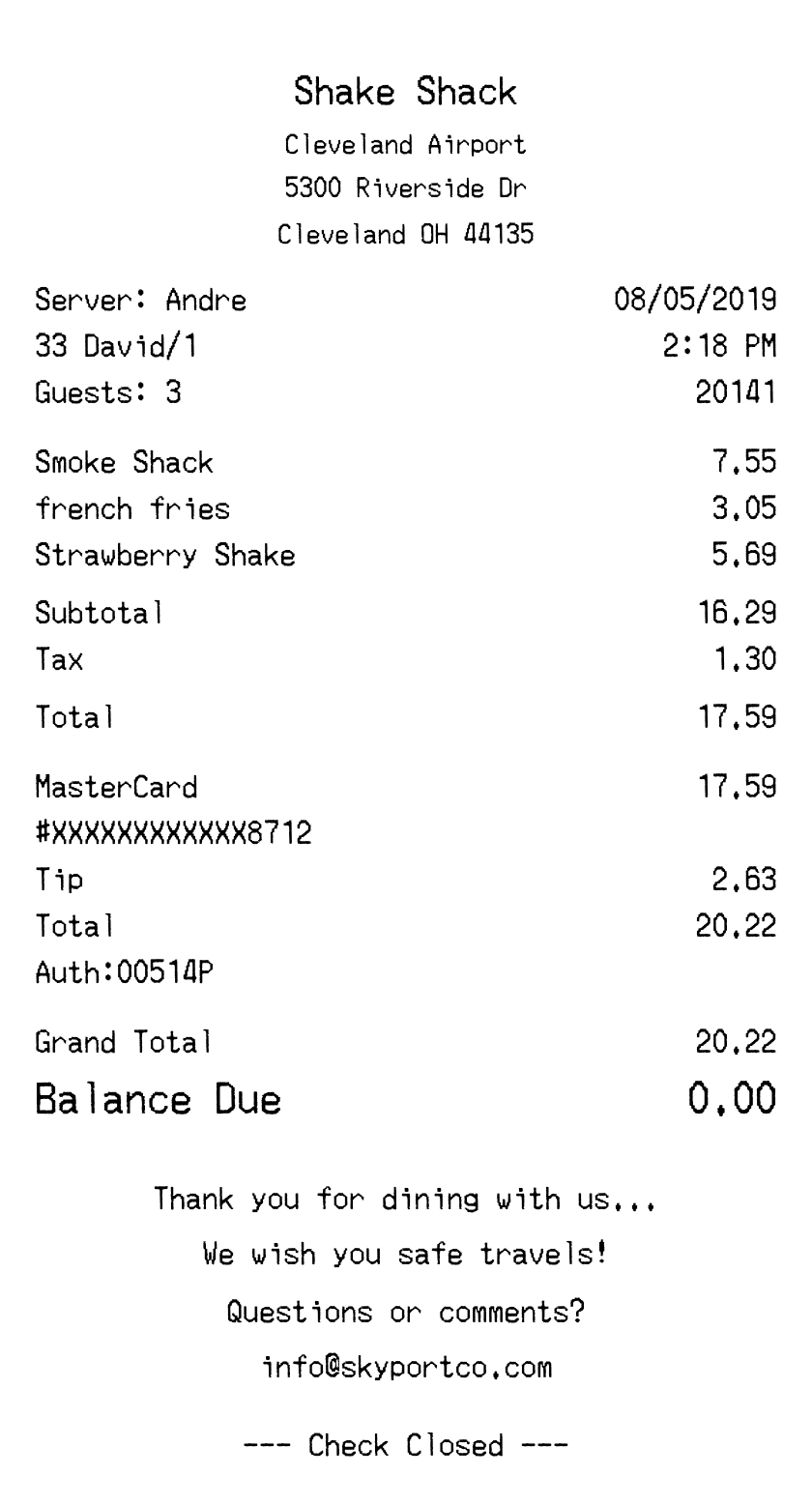 Shake Shack Receipt